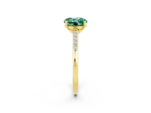 Yellow gold Round Cut Green Sapphire Solitaire Ring with Channel Set Round Band and Prong Setting