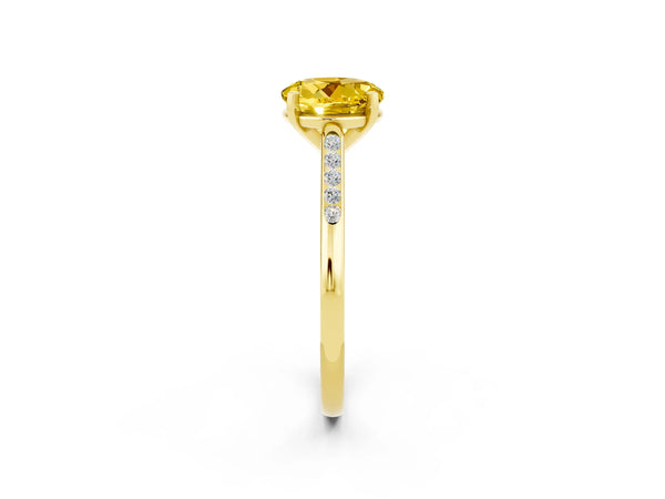 Yellow gold Round Cut Yellow Sapphire Solitaire Ring with Channel Set Round Band and Prong Setting