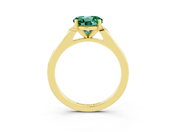 Yellow gold Round Cut Green Sapphire Solitaire Ring with Channel Set Round Band and Prong Setting