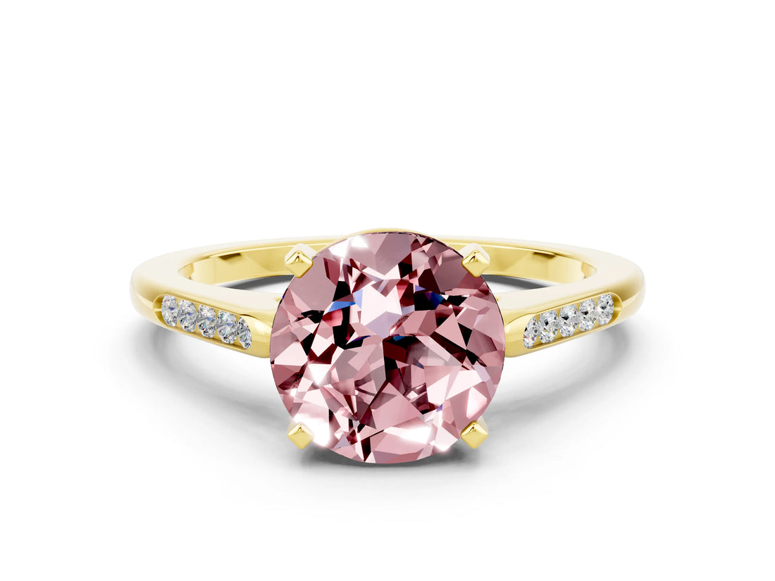 Yellow gold Round Cut Cut Channel Set Solitaire Engagement Ring with Four-Prong Setting