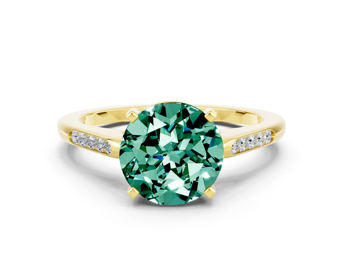 Yellow gold Round Cut Cut Channel Set Solitaire Engagement Ring with Four-Prong Setting