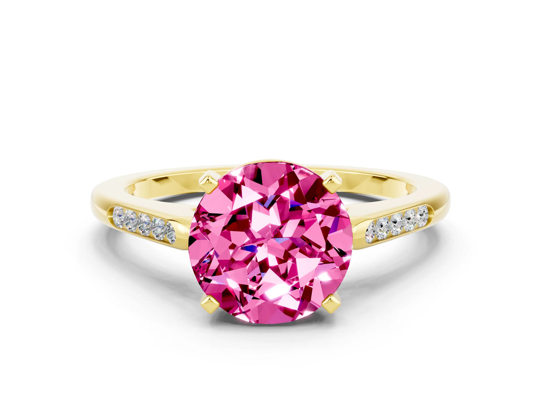Yellow gold Round Cut Cut Channel Set Solitaire Engagement Ring with Four-Prong Setting