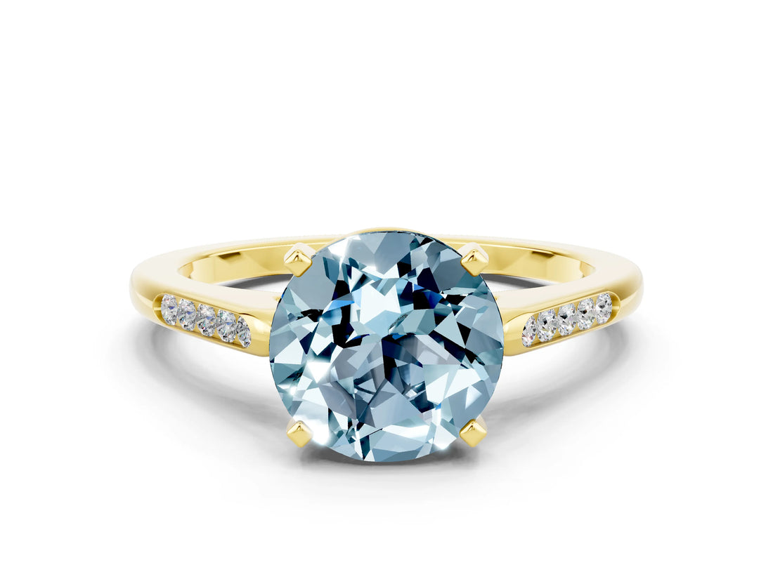 Yellow gold Round Cut Cut Channel Set Solitaire Engagement Ring with Four-Prong Setting