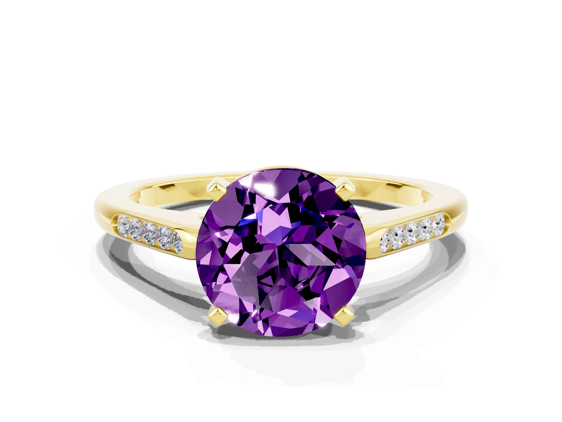 Yellow gold Round Cut Cut Channel Set Solitaire Engagement Ring with Four-Prong Setting_9