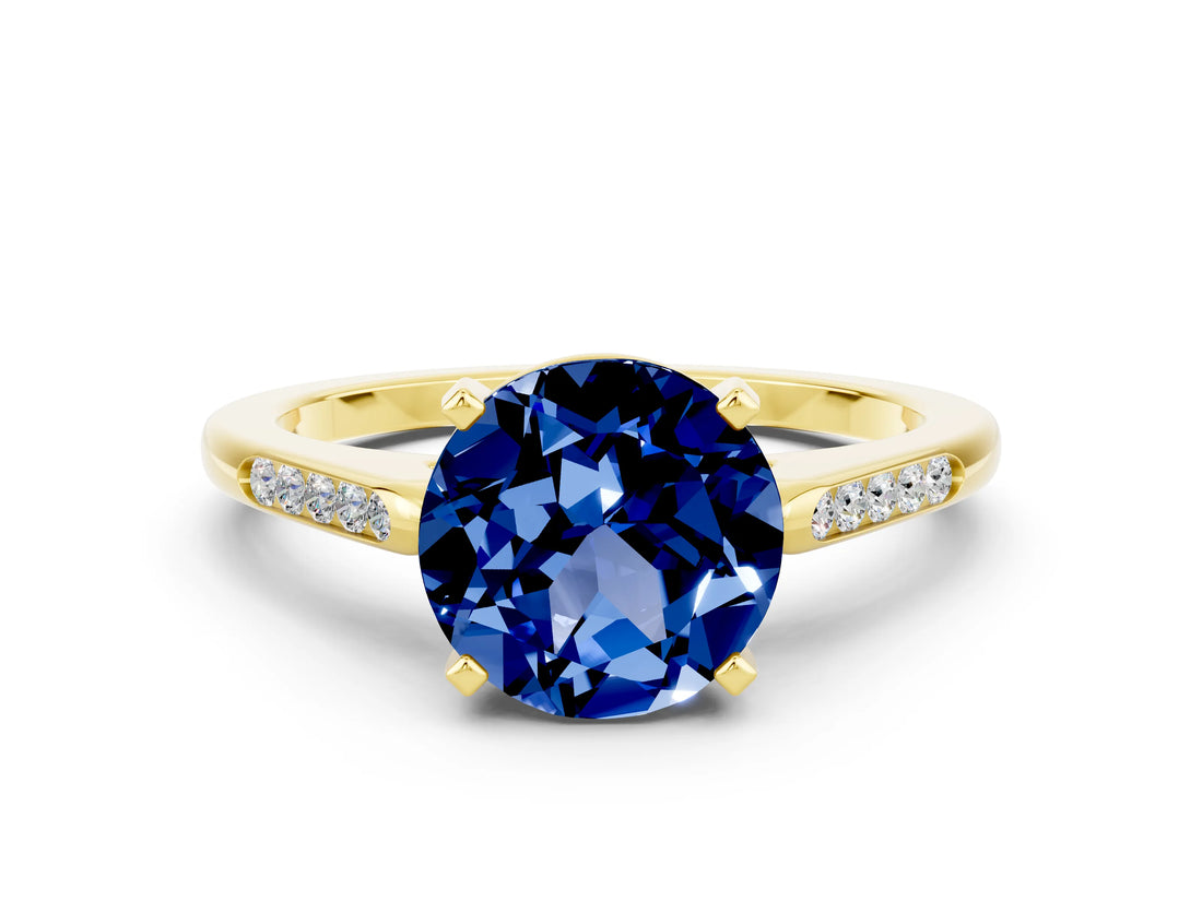 Yellow gold Round Cut Cut Channel Set Solitaire Engagement Ring with Four-Prong Setting