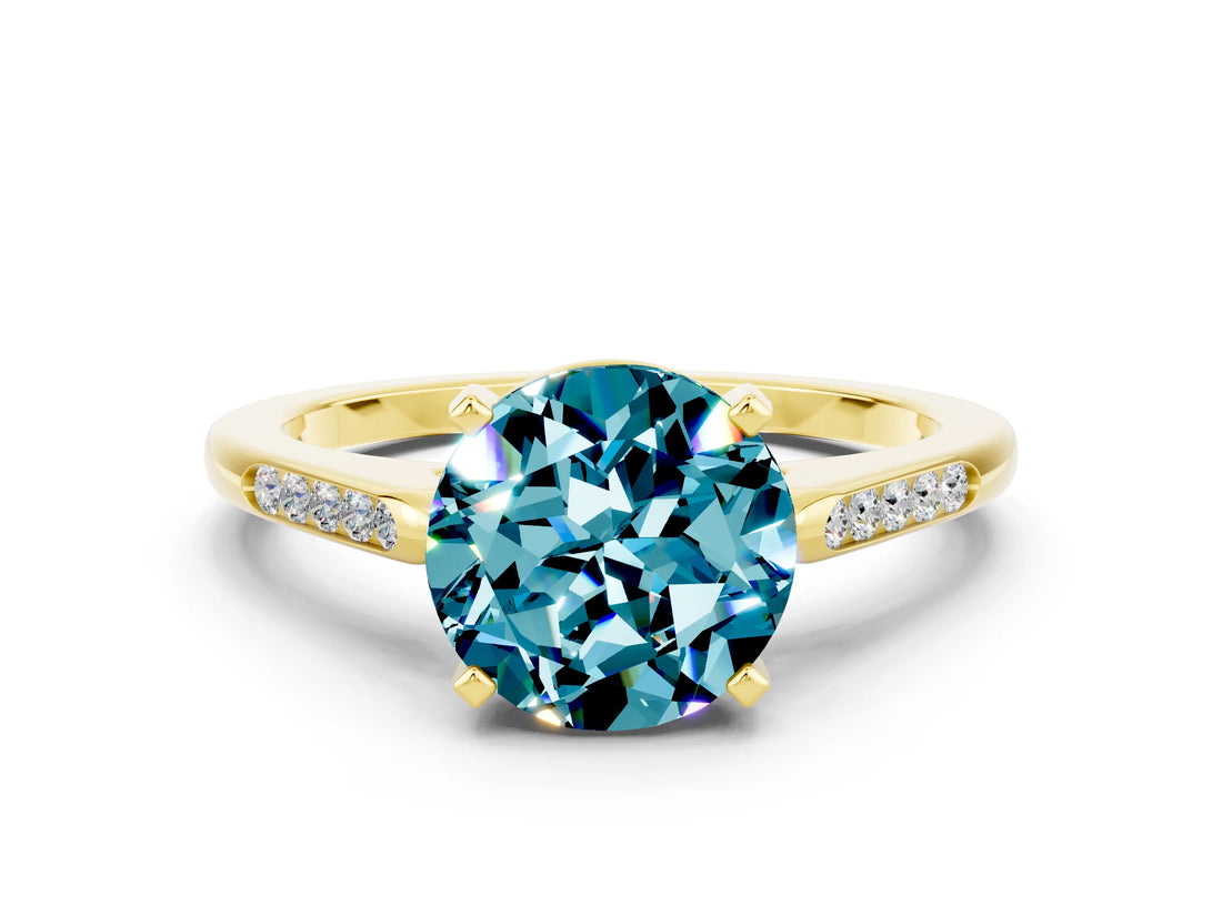 Yellow gold Round Cut Cut Channel Set Solitaire Engagement Ring with Four-Prong Setting