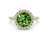 Yellow gold Round Cut Cut Diamond Floral Halo Engagement Ring with Pavé Band and Prong Setting