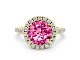 Yellow gold Round Cut Cut Diamond Floral Halo Engagement Ring with Pavé Band and Prong Setting
