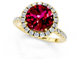 Yellow gold Round Cut Cut Diamond Floral Halo Engagement Ring with Pavé Band and Prong Setting_1