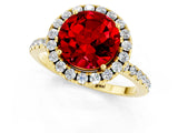 Yellow gold Round Cut Cut Diamond Floral Halo Engagement Ring with Pavé Band and Prong Setting_1