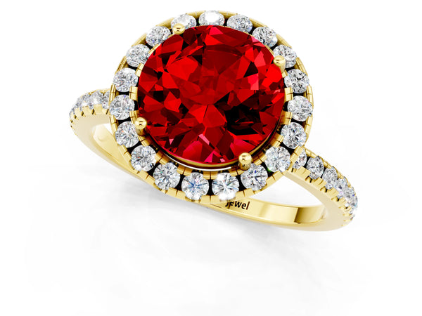 Yellow gold Round Cut Cut Diamond Floral Halo Engagement Ring with Pavé Band and Prong Setting