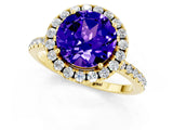Yellow gold Round Cut Cut Diamond Floral Halo Engagement Ring with Pavé Band and Prong Setting_1