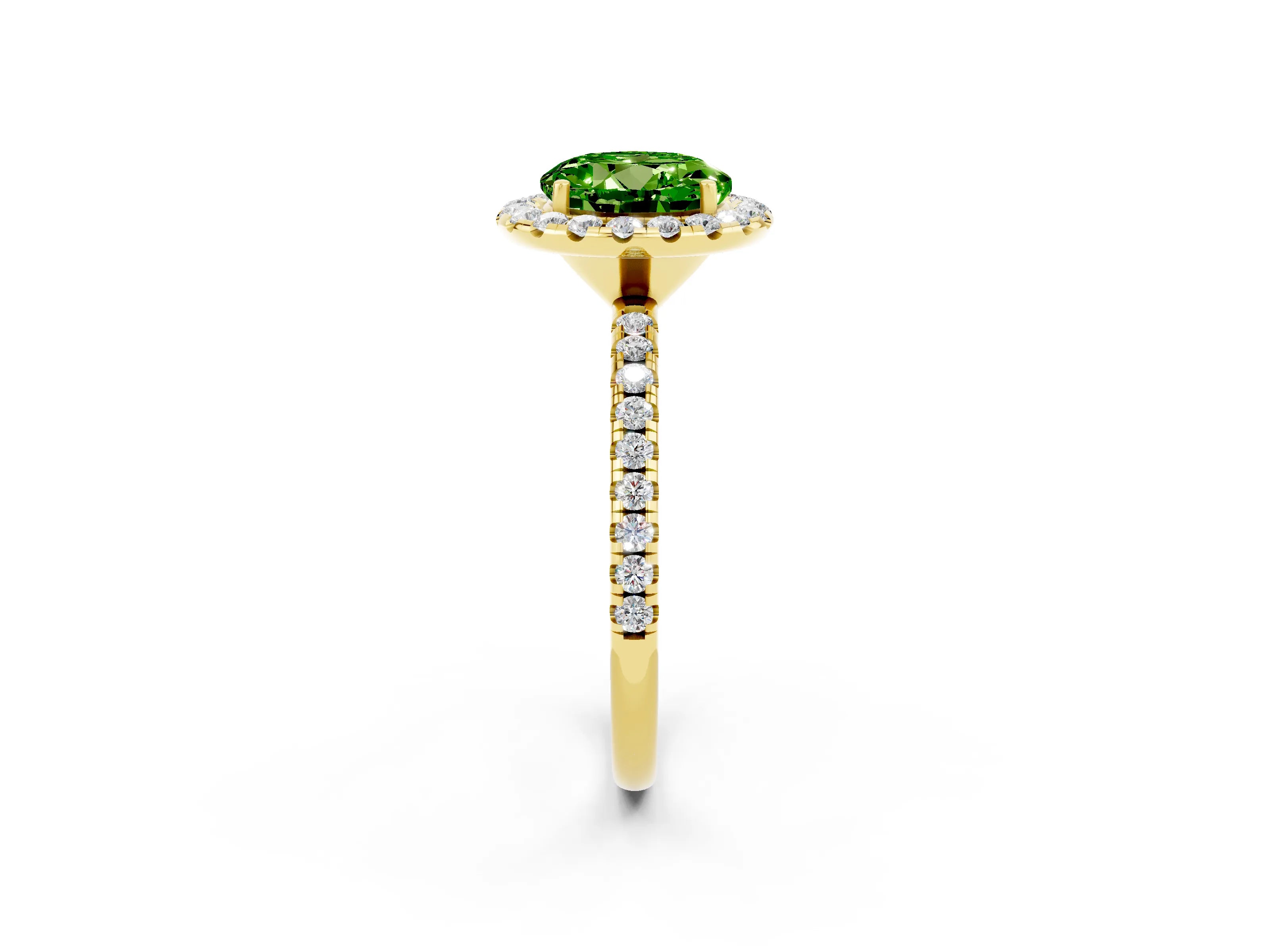 Yellow gold Round Cut Cut Diamond Floral Halo Engagement Ring with Pavé Band and Prong Setting_2