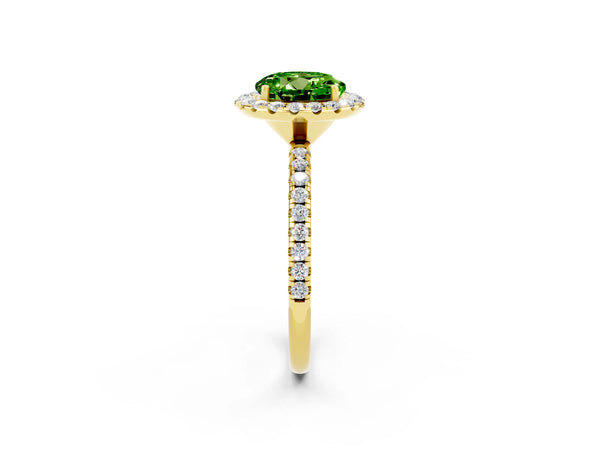 Yellow gold Round Cut Cut Diamond Floral Halo Engagement Ring with Pavé Band and Prong Setting