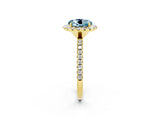 Yellow gold Round Cut Cut Diamond Floral Halo Engagement Ring with Pavé Band and Prong Setting_2