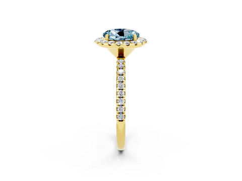 Yellow gold Round Cut Cut Diamond Floral Halo Engagement Ring with Pavé Band and Prong Setting_2