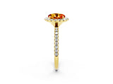 Yellow gold Round Cut Cut Diamond Floral Halo Engagement Ring with Pavé Band and Prong Setting_2