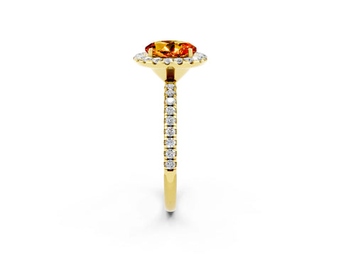 Yellow gold Round Cut Cut Diamond Floral Halo Engagement Ring with Pavé Band and Prong Setting_2