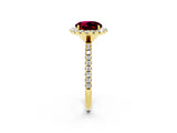 Yellow gold Round Cut Cut Diamond Floral Halo Engagement Ring with Pavé Band and Prong Setting_2