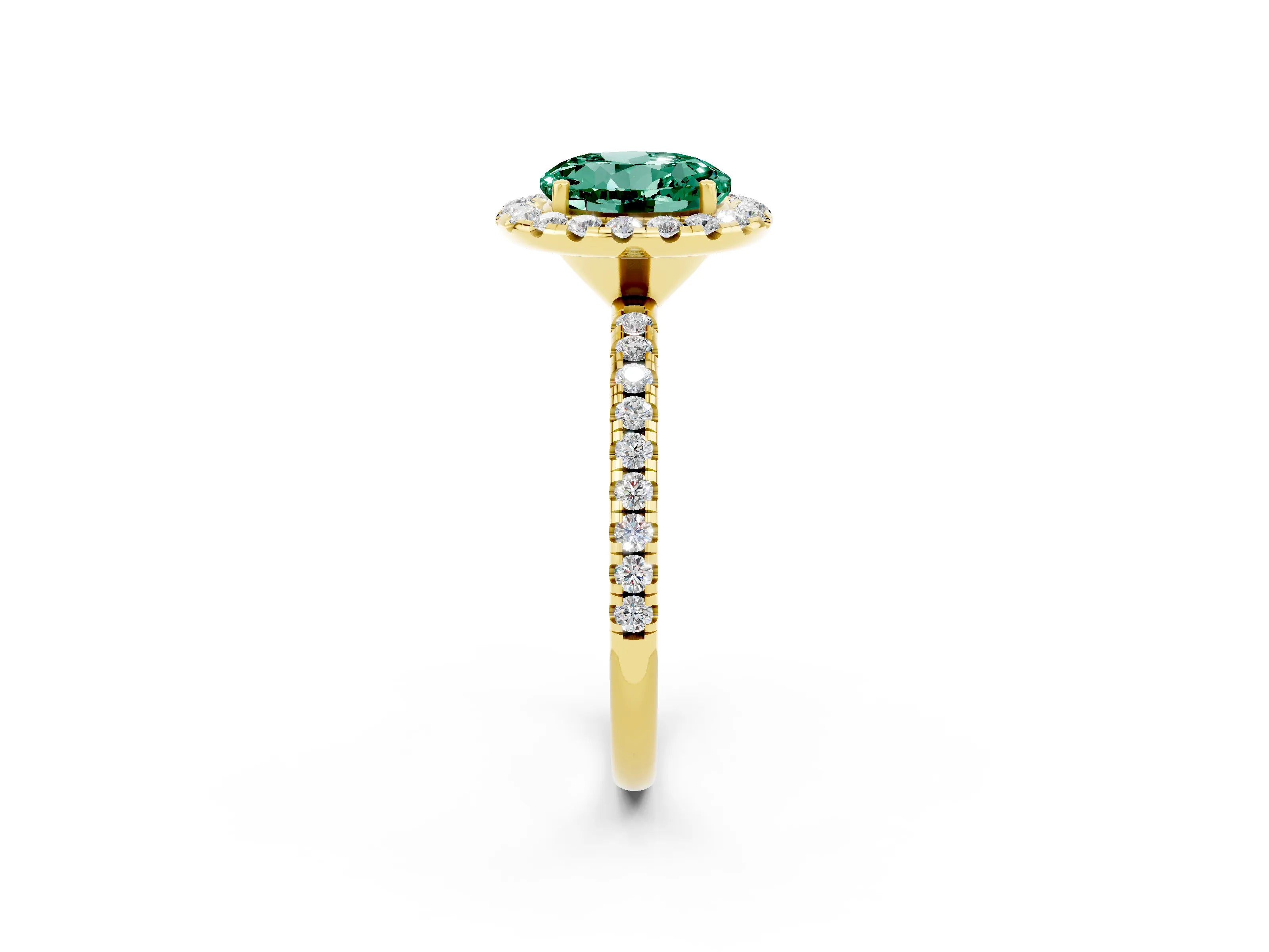 Yellow gold Round Cut Cut Diamond Floral Halo Engagement Ring with Pavé Band and Prong Setting_2