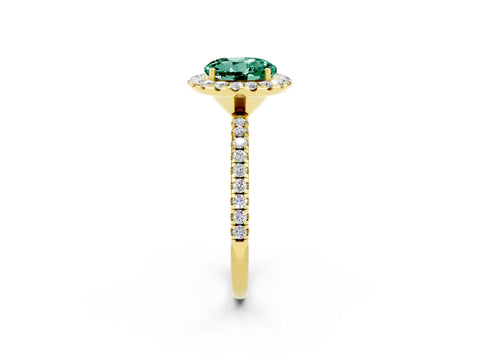 Yellow gold Round Cut Cut Diamond Floral Halo Engagement Ring with Pavé Band and Prong Setting_2