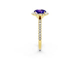 Yellow gold Round Cut Cut Diamond Floral Halo Engagement Ring with Pavé Band and Prong Setting_2