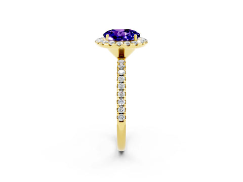 Yellow gold Round Cut Cut Diamond Floral Halo Engagement Ring with Pavé Band and Prong Setting_2