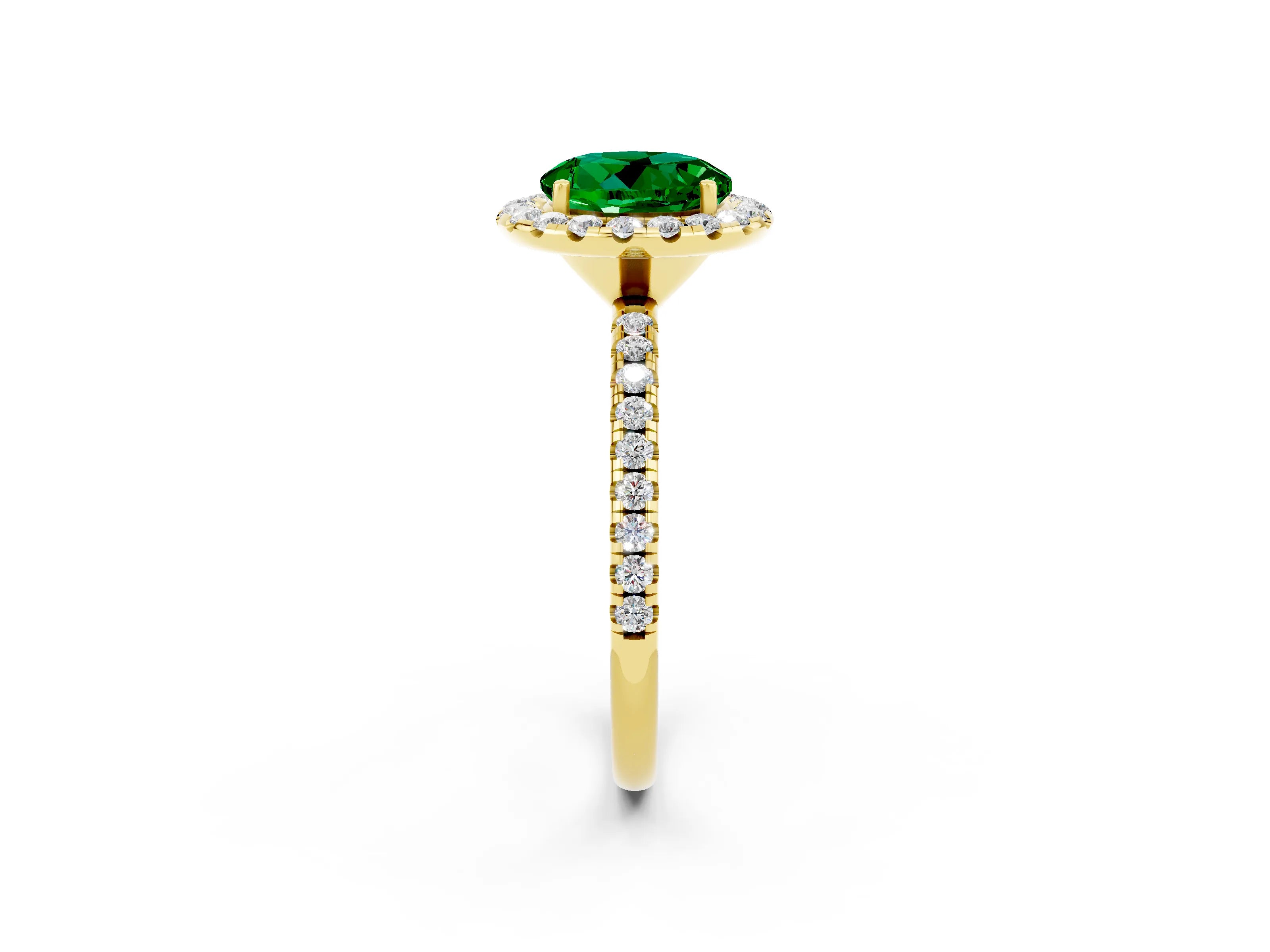 Yellow gold Round Cut Cut Diamond Floral Halo Engagement Ring with Pavé Band and Prong Setting_2