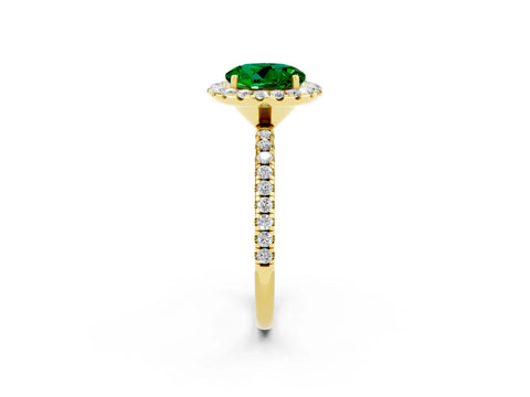 Yellow gold Round Cut Cut Diamond Floral Halo Engagement Ring with Pavé Band and Prong Setting_2