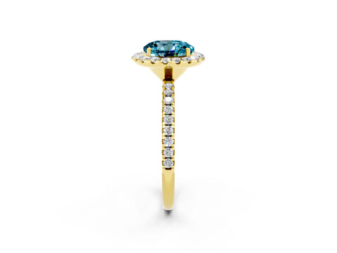 Yellow gold Round Cut Cut Diamond Floral Halo Engagement Ring with Pavé Band and Prong Setting_2