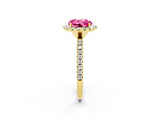Yellow gold Round Cut Cut Diamond Floral Halo Engagement Ring with Pavé Band and Prong Setting_2