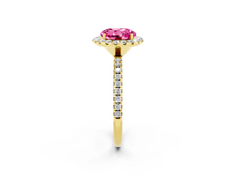Yellow gold Round Cut Cut Diamond Floral Halo Engagement Ring with Pavé Band and Prong Setting_2