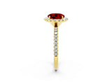 Yellow gold Round Cut Cut Diamond Floral Halo Engagement Ring with Pavé Band and Prong Setting_2