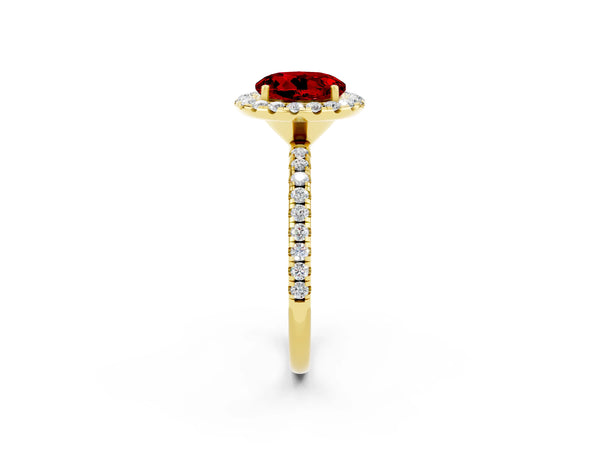 Yellow gold Round Cut Cut Diamond Floral Halo Engagement Ring with Pavé Band and Prong Setting