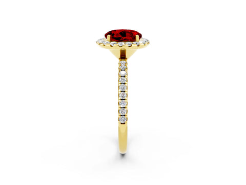 Yellow gold Round Cut Cut Diamond Floral Halo Engagement Ring with Pavé Band and Prong Setting_2