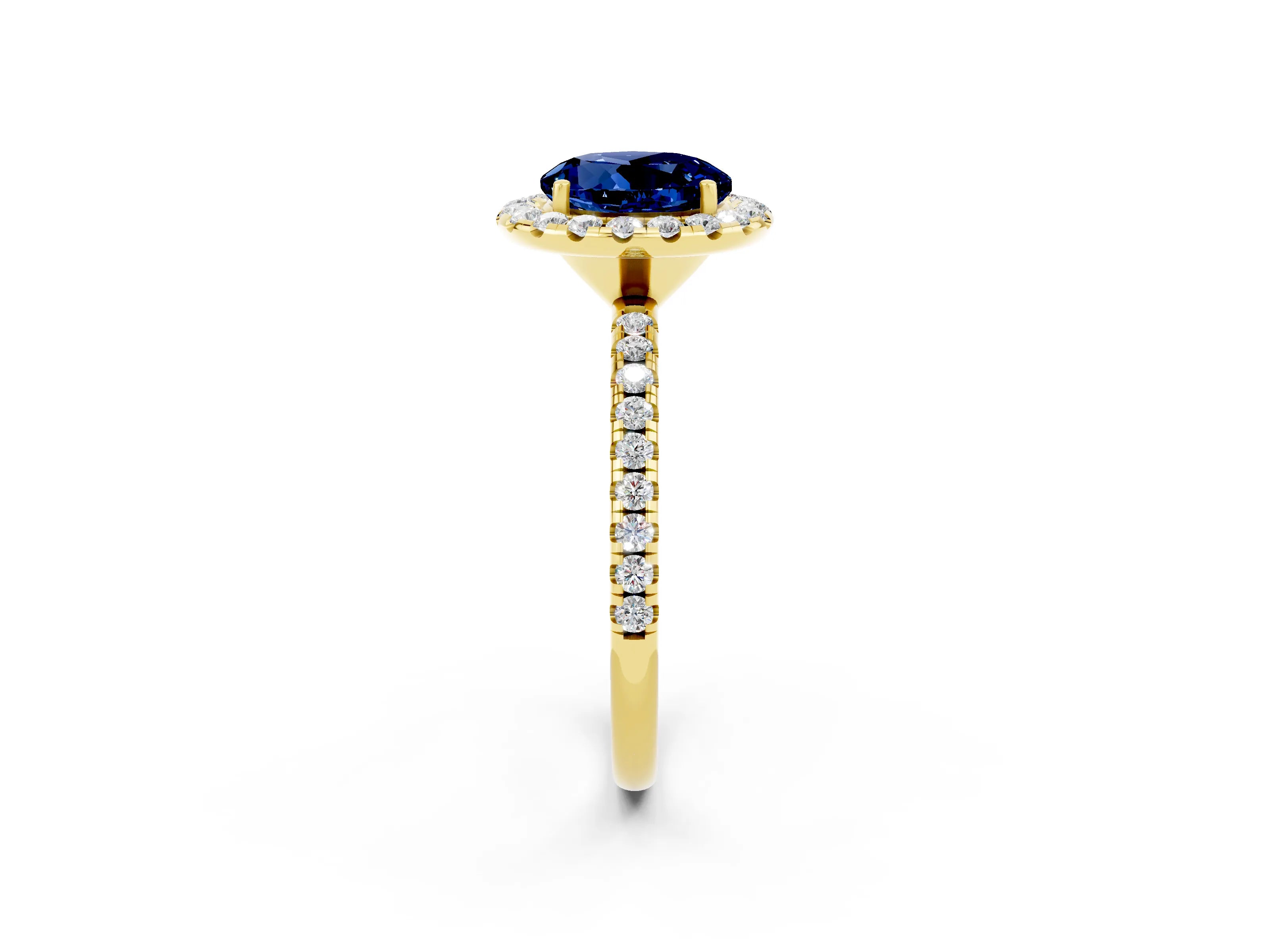 Yellow gold Round Cut Cut Diamond Floral Halo Engagement Ring with Pavé Band and Prong Setting_2