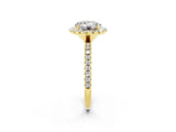 Yellow gold Round Cut Cut Diamond Floral Halo Engagement Ring with Pavé Band and Prong Setting_2