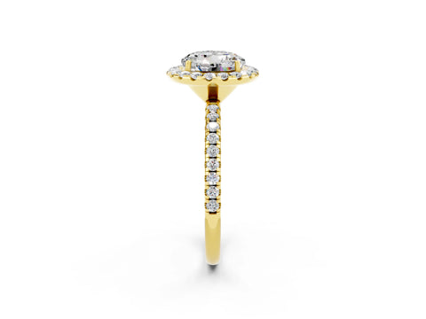 Yellow gold Round Cut Cut Diamond Floral Halo Engagement Ring with Pavé Band and Prong Setting_2