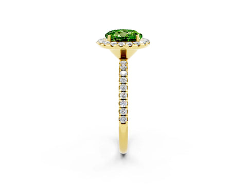 Yellow gold Round Cut Cut Diamond Floral Halo Engagement Ring with Pavé Band and Prong Setting_2