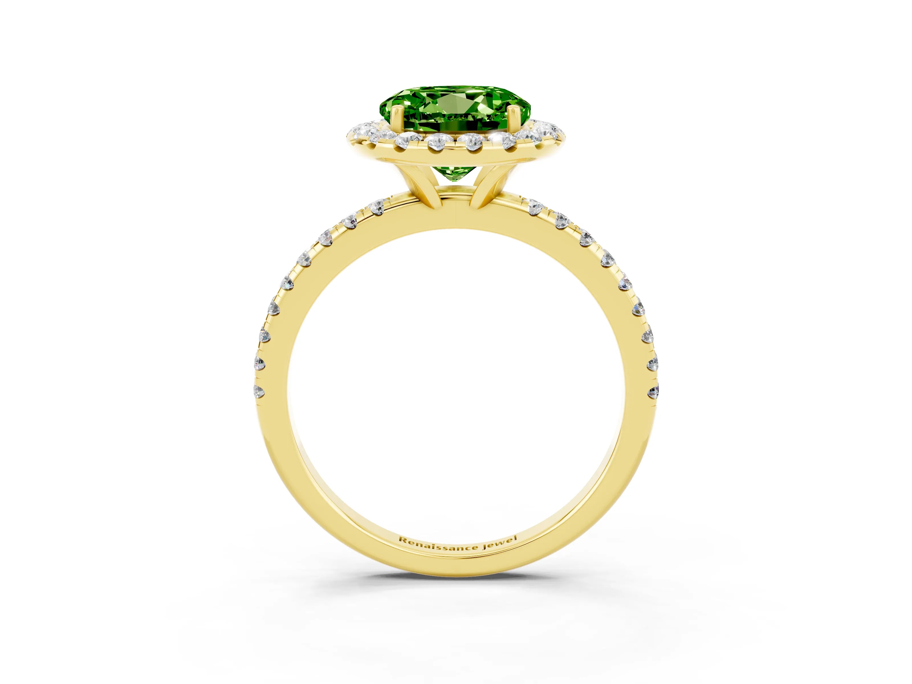 Yellow gold Round Cut Cut Diamond Floral Halo Engagement Ring with Pavé Band and Prong Setting_3