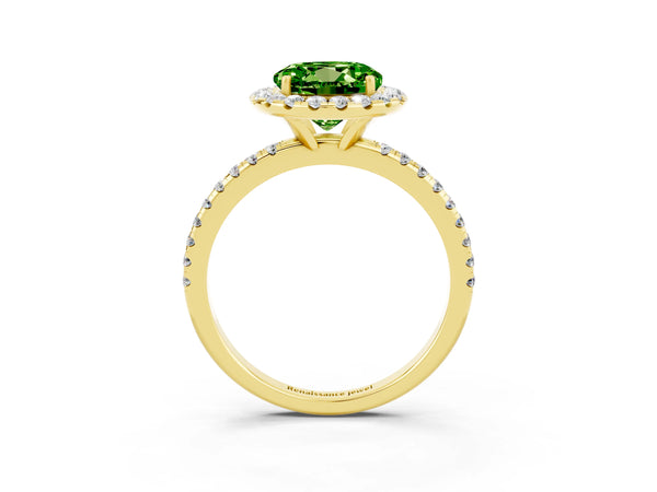 Yellow gold Round Cut Cut Diamond Floral Halo Engagement Ring with Pavé Band and Prong Setting