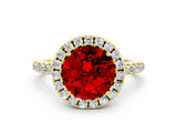 Yellow gold Round Cut Cut Diamond Floral Halo Engagement Ring with Pavé Band and Prong Setting
