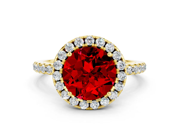 Yellow gold Round Cut Cut Diamond Floral Halo Engagement Ring with Pavé Band and Prong Setting