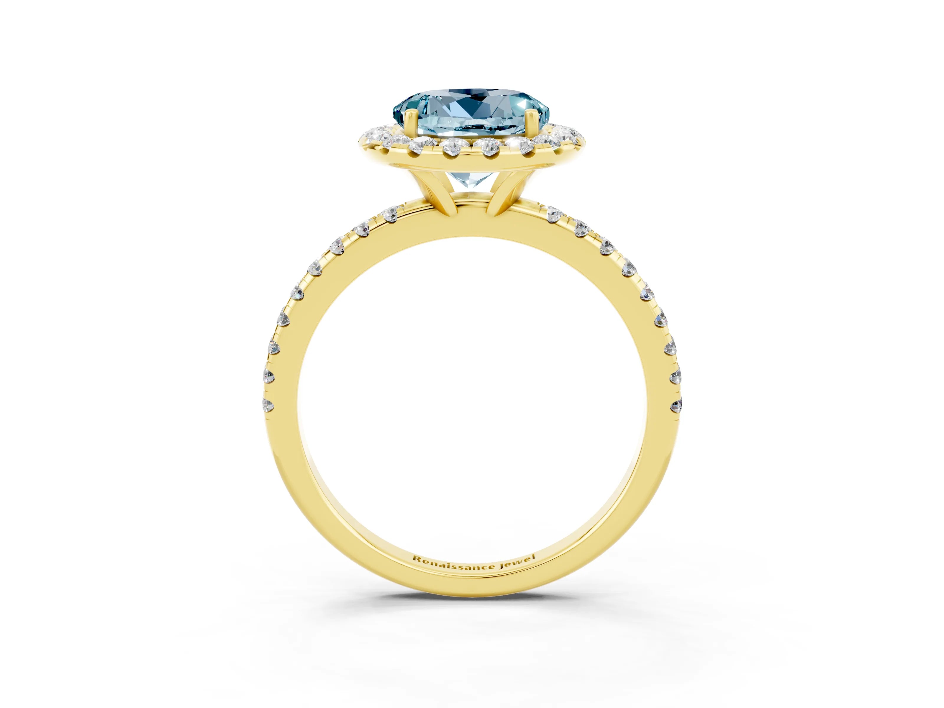 Yellow gold Round Cut Cut Diamond Floral Halo Engagement Ring with Pavé Band and Prong Setting_3