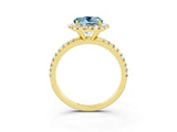 Yellow gold Round Cut Cut Diamond Floral Halo Engagement Ring with Pavé Band and Prong Setting_3