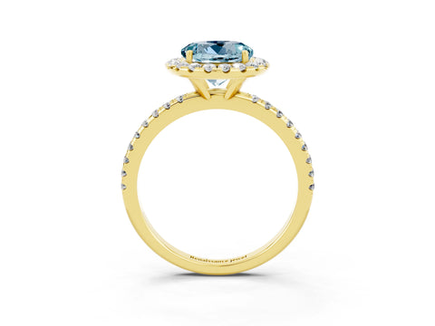 Yellow gold Round Cut Cut Diamond Floral Halo Engagement Ring with Pavé Band and Prong Setting_3
