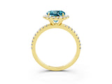 Yellow gold Round Cut Cut Diamond Floral Halo Engagement Ring with Pavé Band and Prong Setting_3