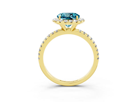 Yellow gold Round Cut Cut Diamond Floral Halo Engagement Ring with Pavé Band and Prong Setting_3