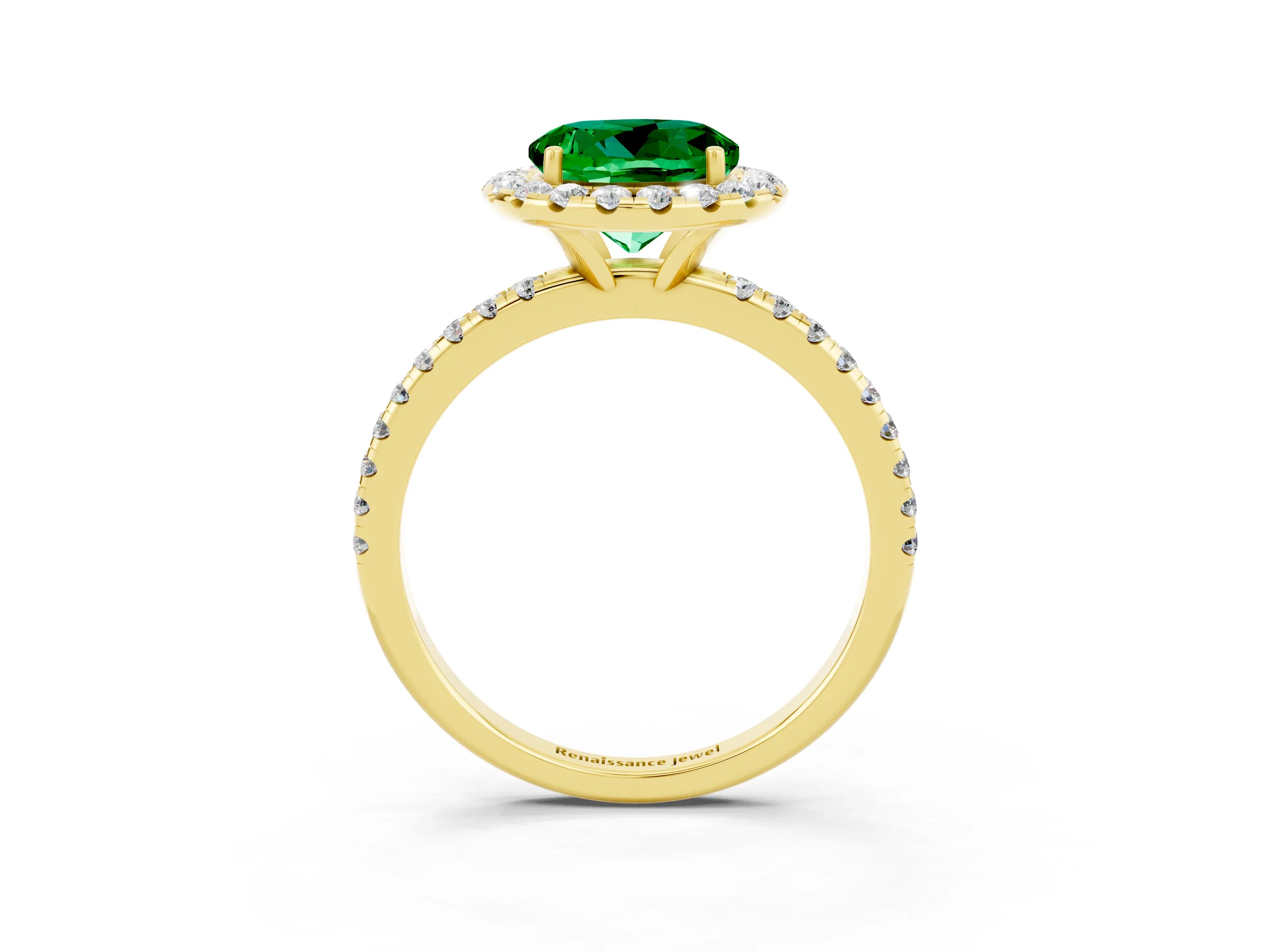 Yellow gold Round Cut Cut Diamond Floral Halo Engagement Ring with Pavé Band and Prong Setting_3