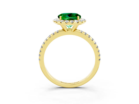 Yellow gold Round Cut Cut Diamond Floral Halo Engagement Ring with Pavé Band and Prong Setting_3